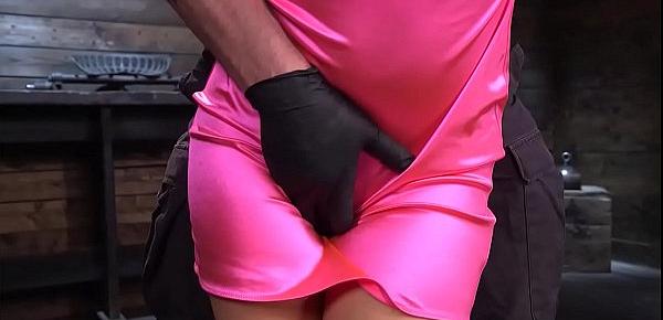  Hot ass slave in pink dress spanked